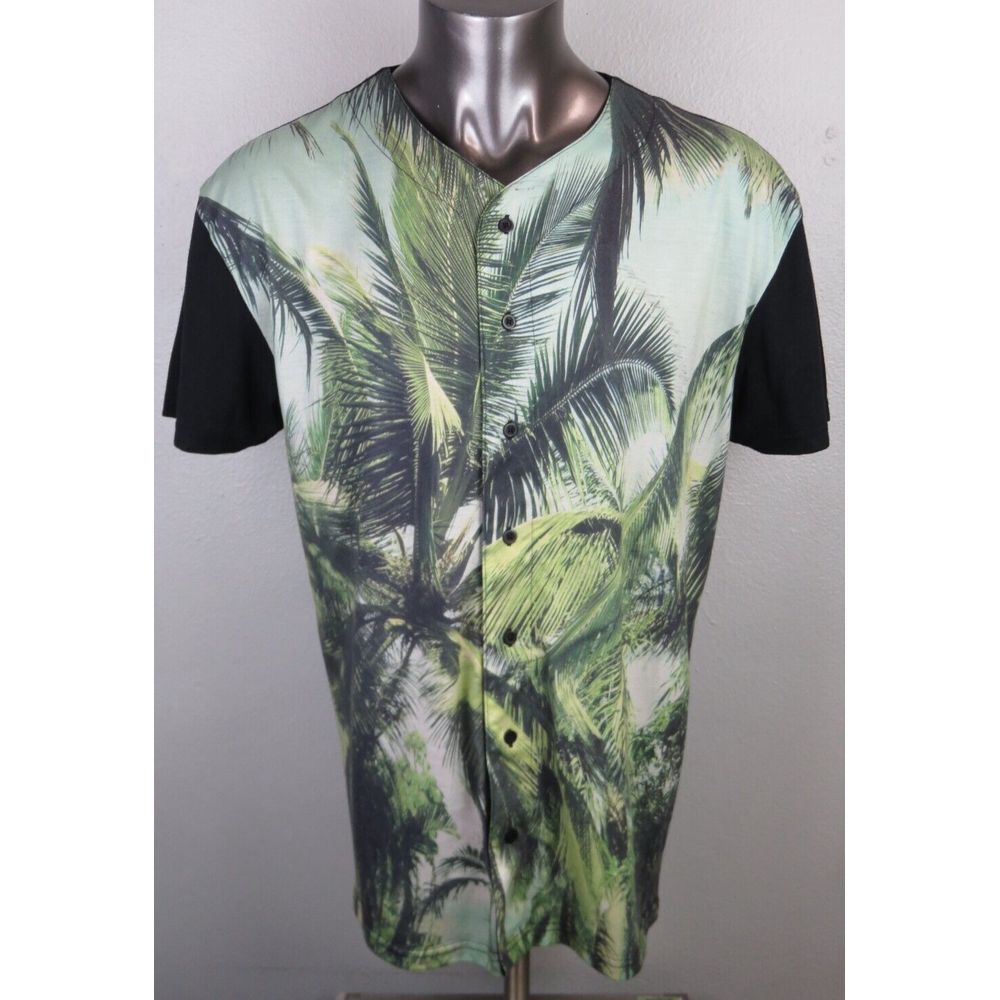 Mens Topman Floral Button Front Shrit Green Black Size XL